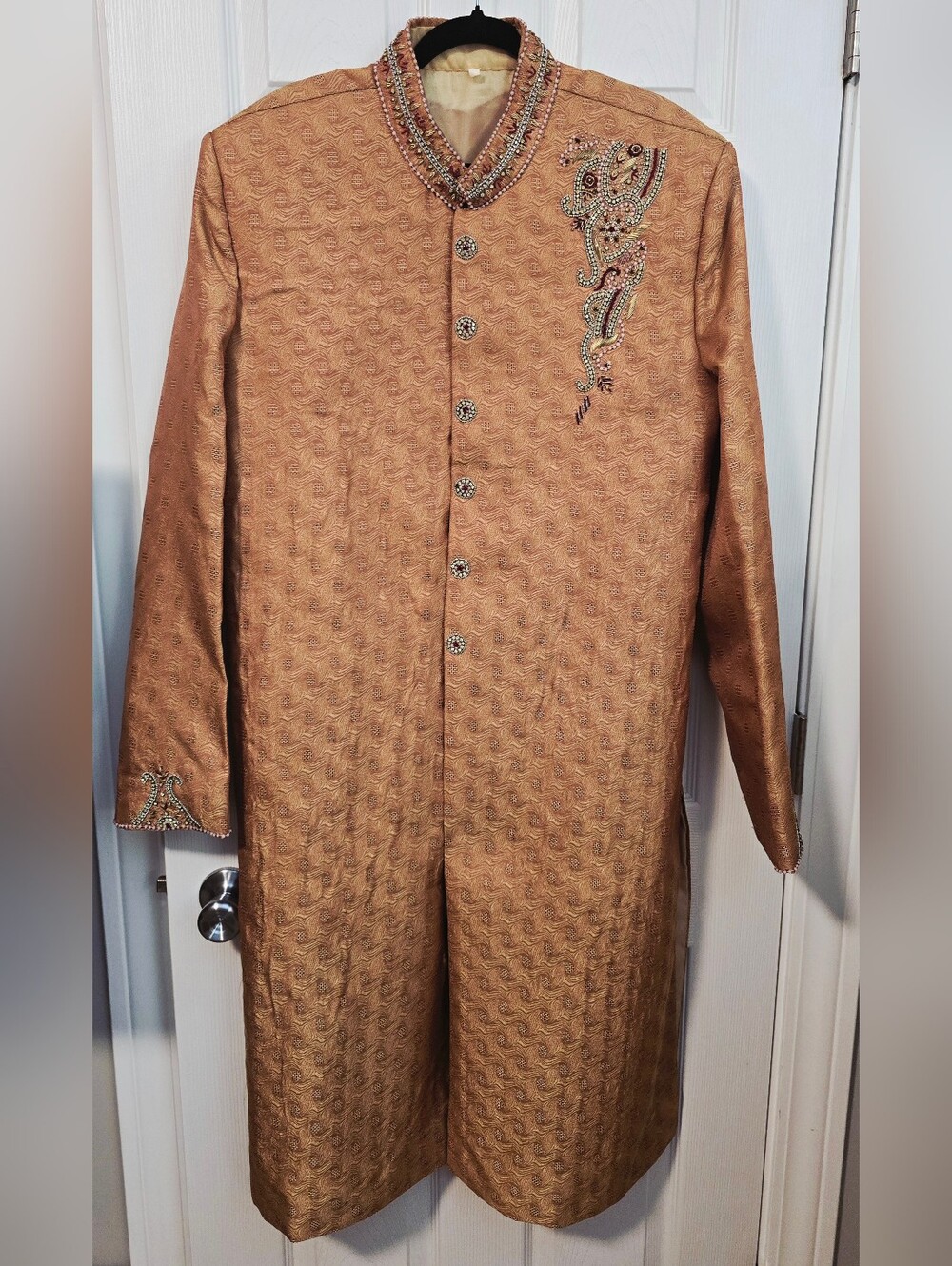 Mens Orange Sherwani Size 42 Embroidered Beaded Formal Wedding Coat India